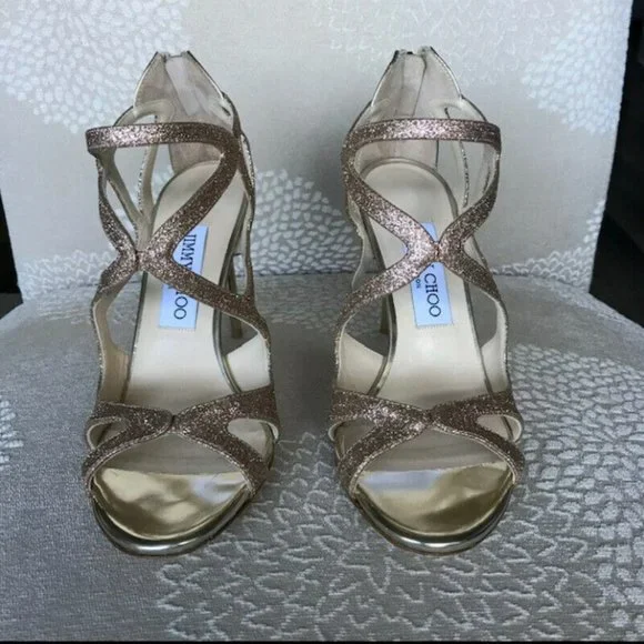 Jimmy Choo Leslie 100 Shoes - Sand/Champagne - Size 37.5 - Picture 4 of 8
